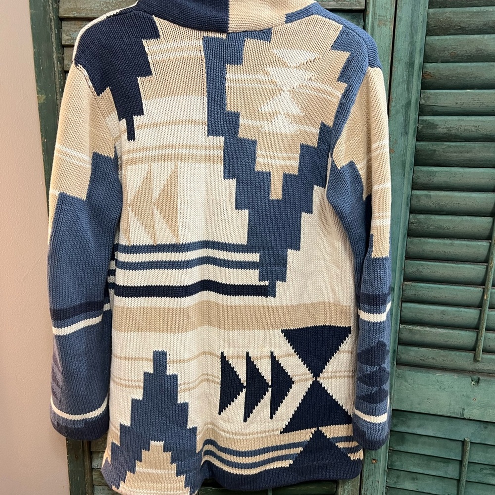 Pendleton Blue and Cream Aztec Geometric south western Cardigan - Picture 3 of 4